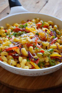 Pasta Salad in a white dish.