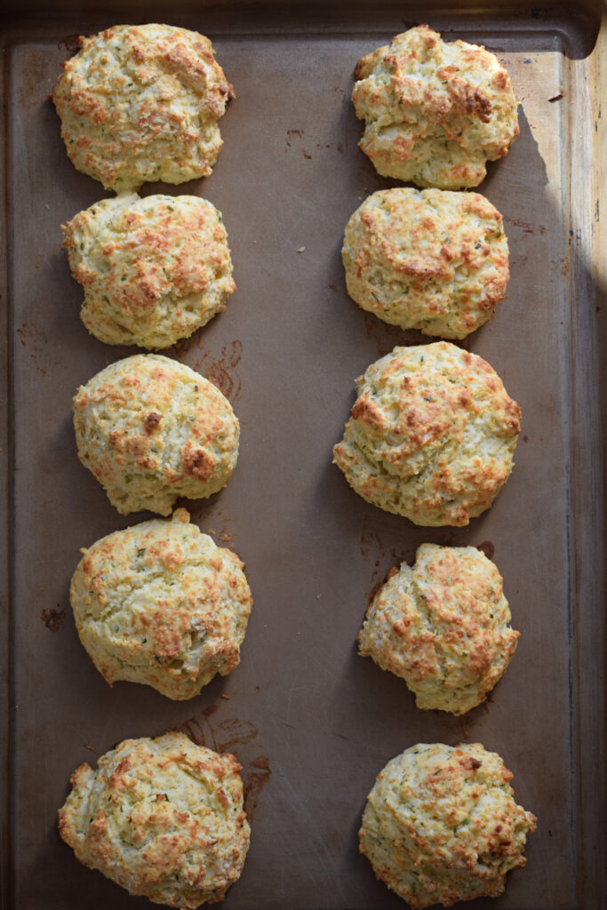 Fresh baked cheddar and chive biscuits.