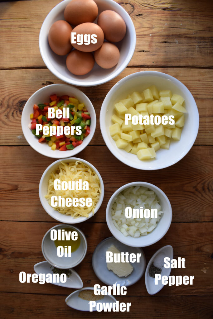 Ingredients to make the breakfast casserole.