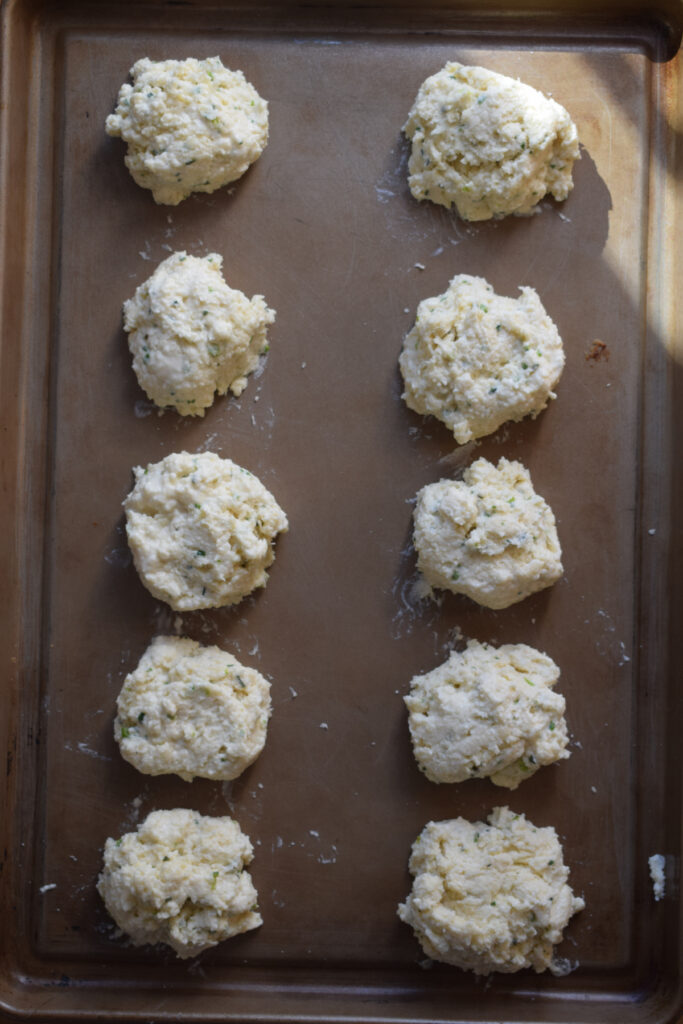 Cheddar biscuits ready to bake.