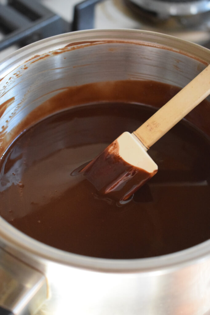 Melted chocolate in a double boiler.