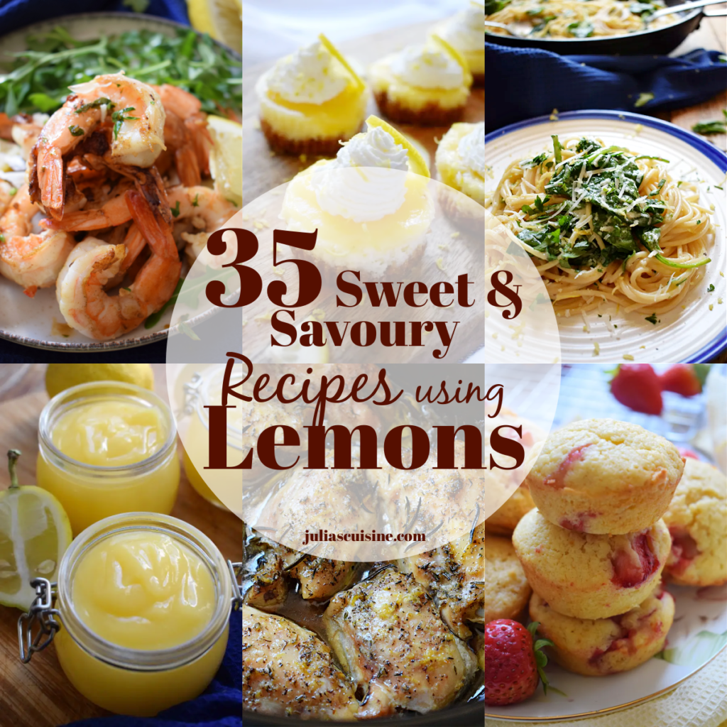 Photo collage of lemon recipes.