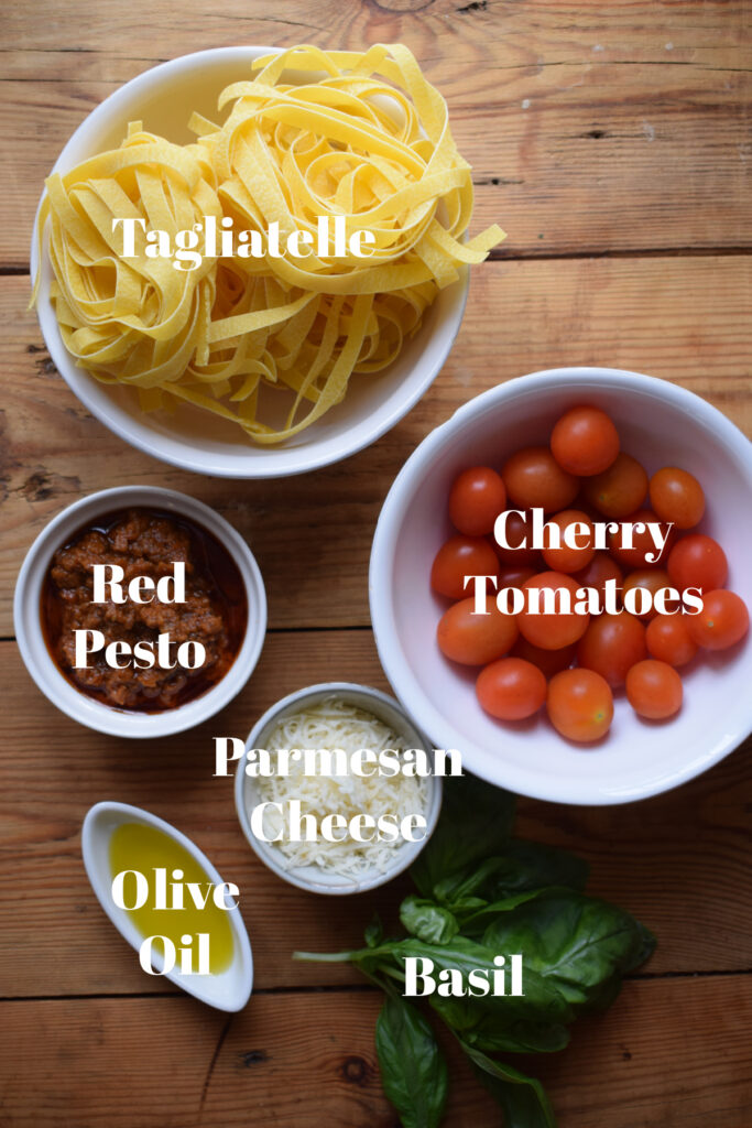 Ingredients to make sun dried tomato pasta.