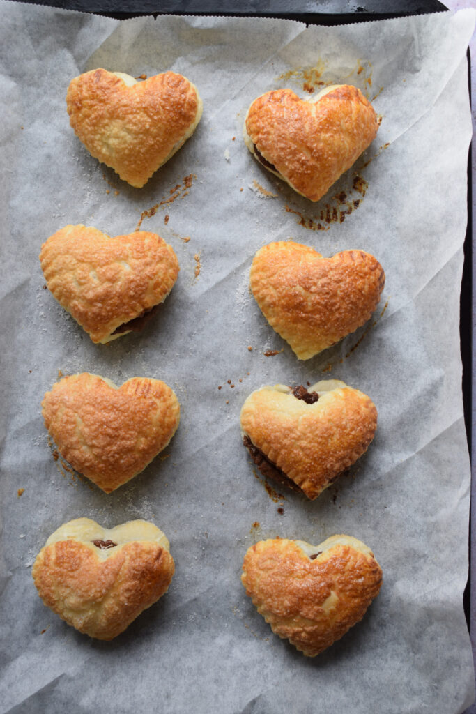 Baked pastry hearts.