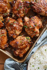 Teriyaki Chicken on a baking tray.