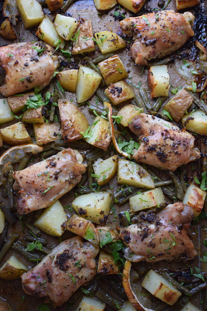 Baked lemon chicken dinner.