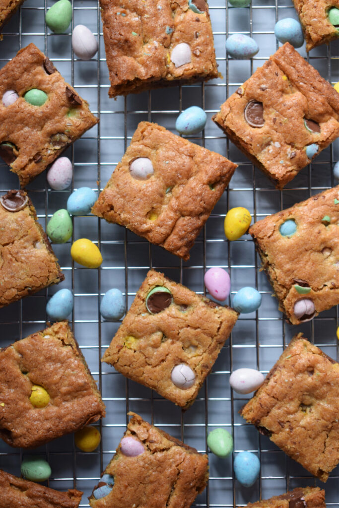 Easter cookie bars with Easter candy.