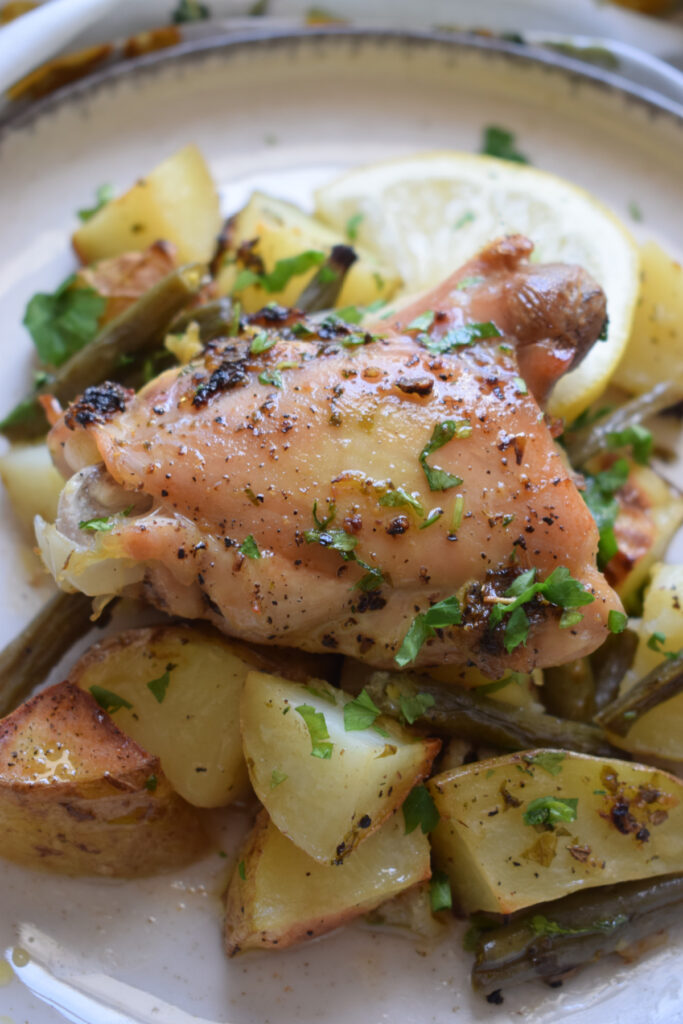 Lemon chicken on a plate.