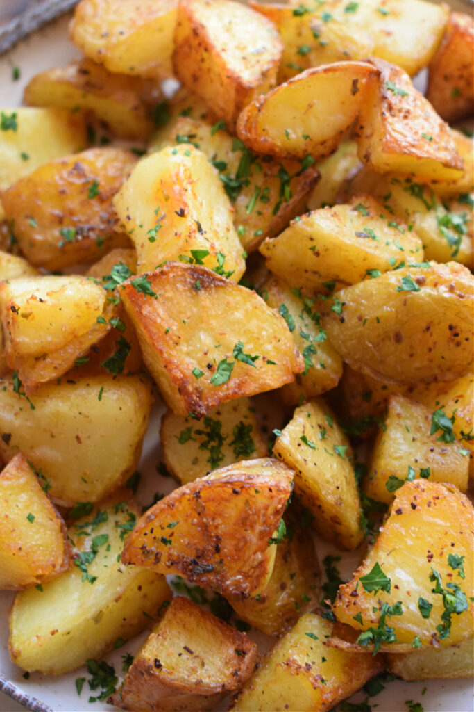 Close up of crispy potatoes.