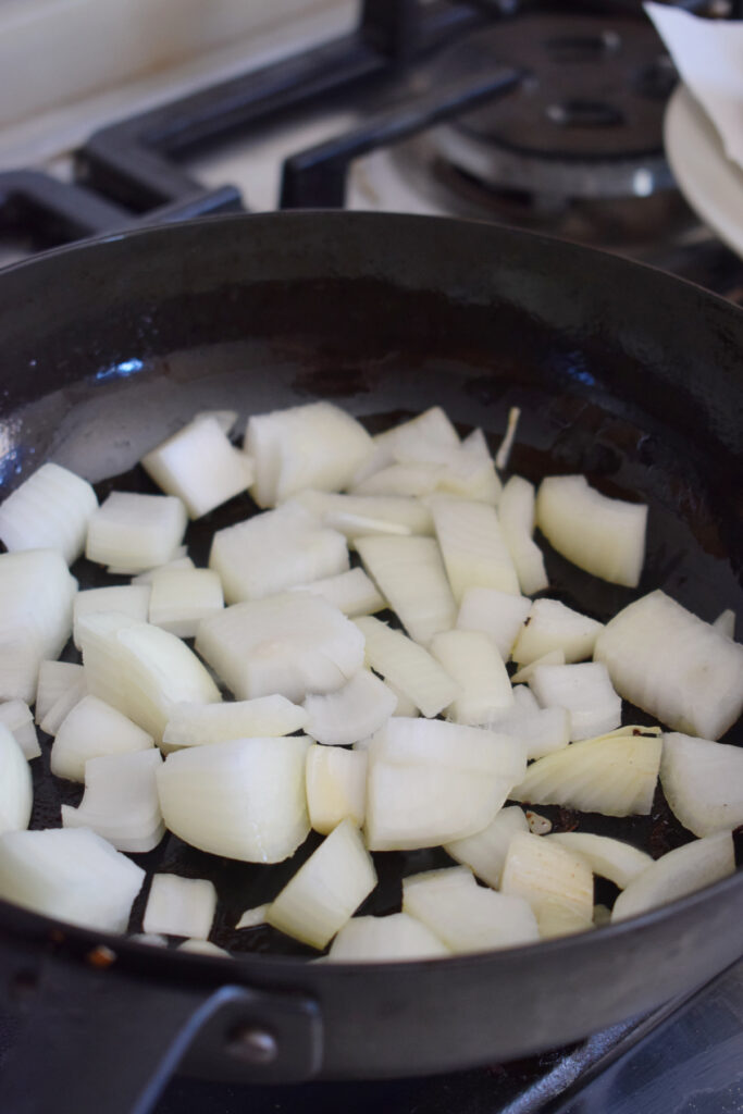 Onions in a skillet.