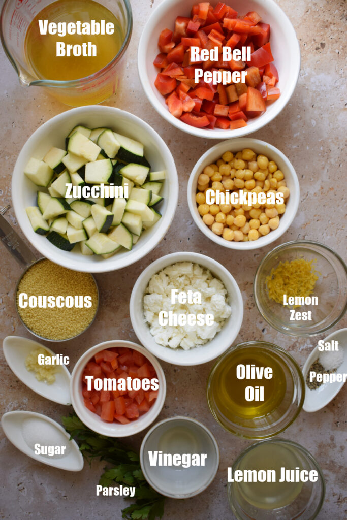 Ingredients to make lemon couscous salad.