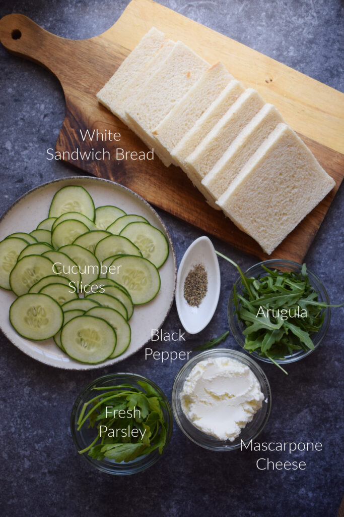 Ingredients to make the cucumber sandwiches.