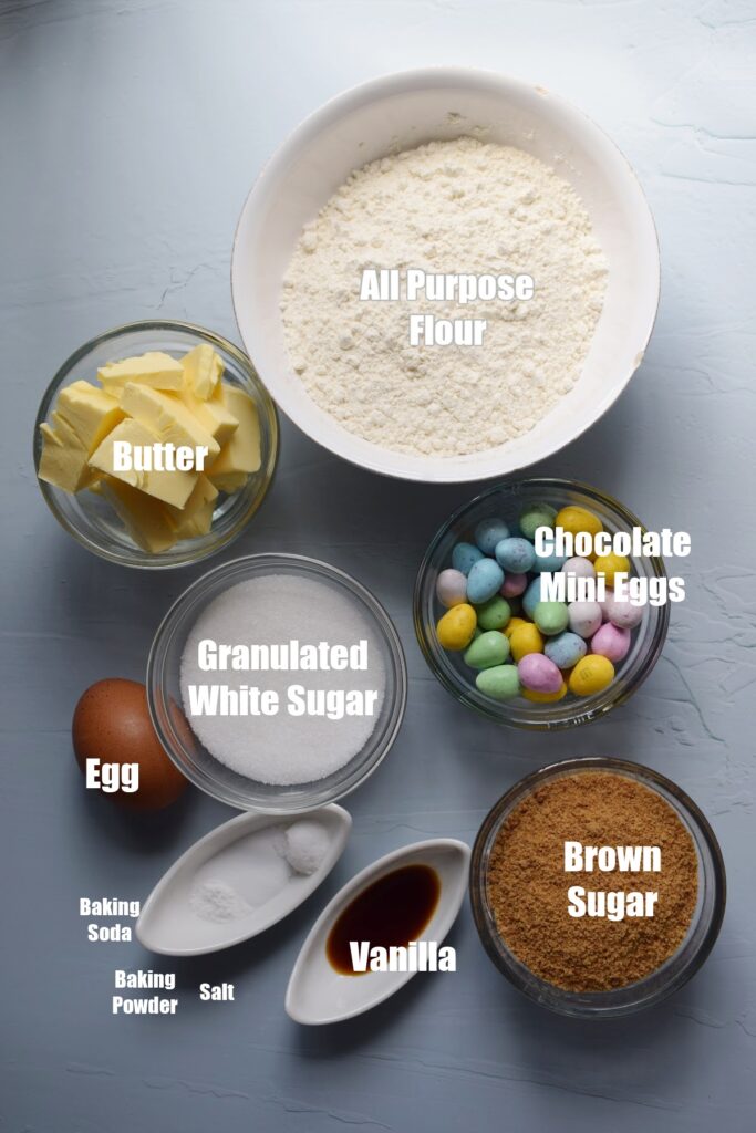 Ingredients to make mini egg cookie bars.