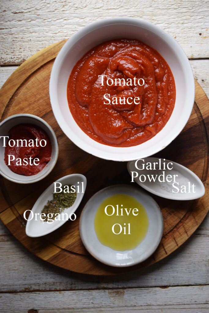 Ingredients to make pizza sauce.