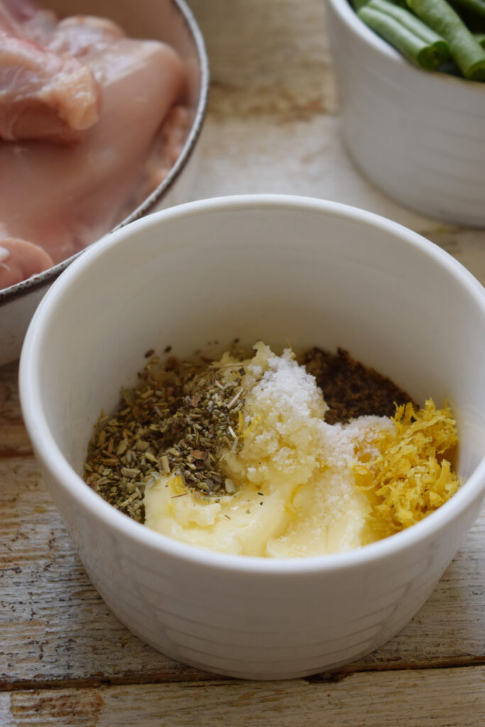 Ingredients to make lemon herb butter.