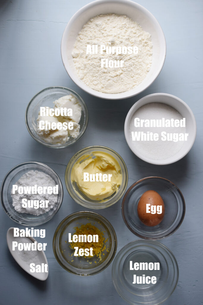 Ingredients to make soft lemon cookies.