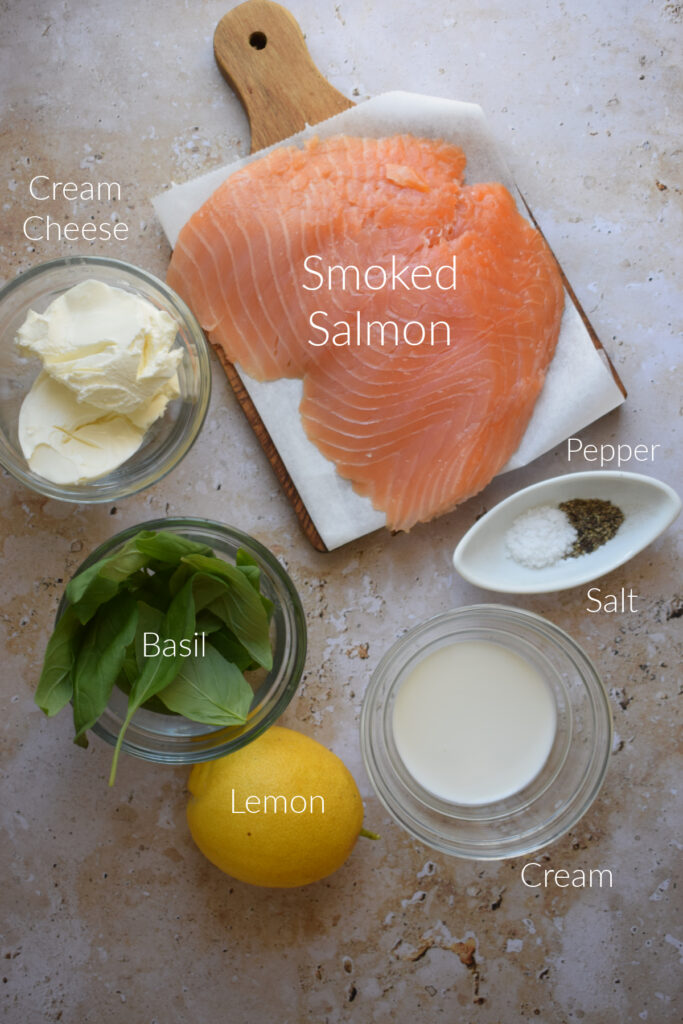 Ingredients to make smoked salmon rolls.