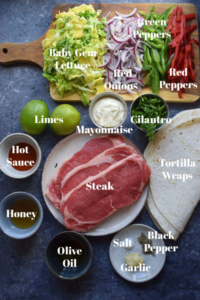 Ingredients to make Beef and Vegetable Wraps