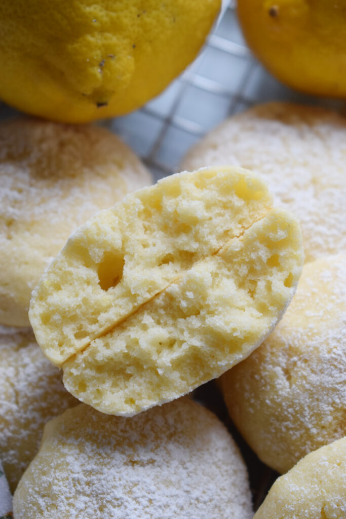Looking inside a lemon cookie.