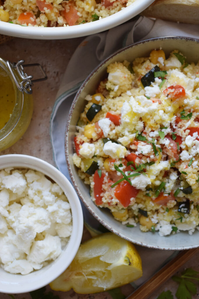 Couscous salad with feta cheese.