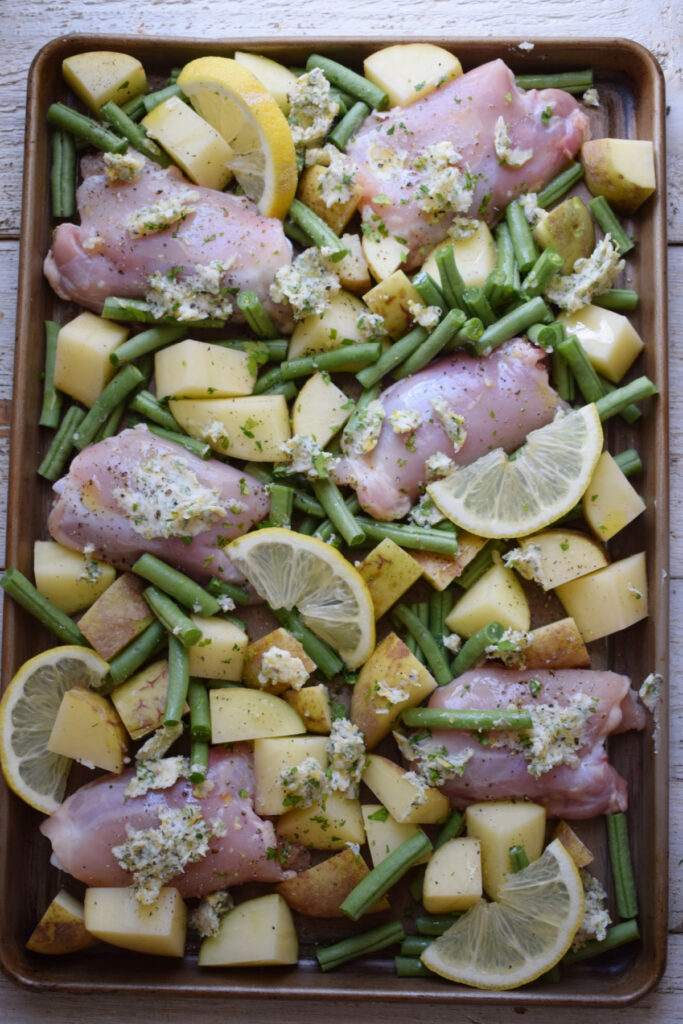 Ready to bake sheet pan dinner.