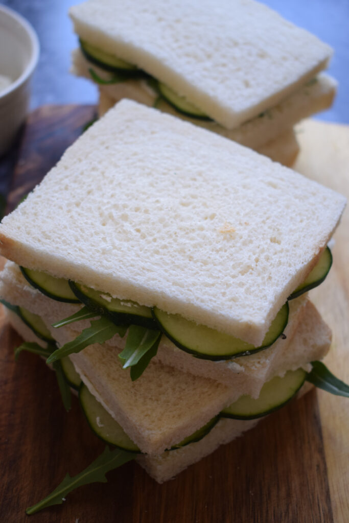 Making cucumber sandwiches.