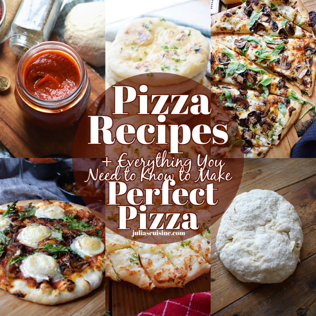 Photo collage of pizza recipes.