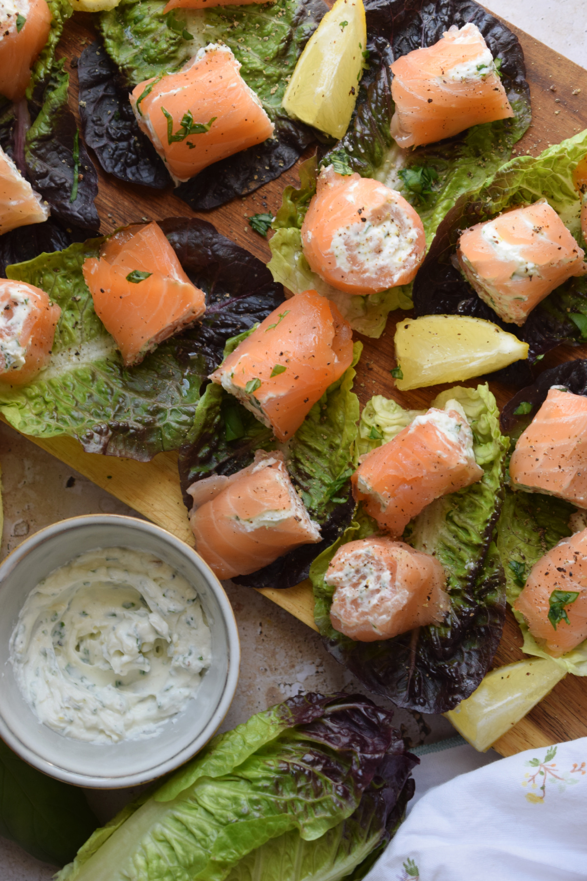 Herbed cream cheese with hot smoked salmon and avocado