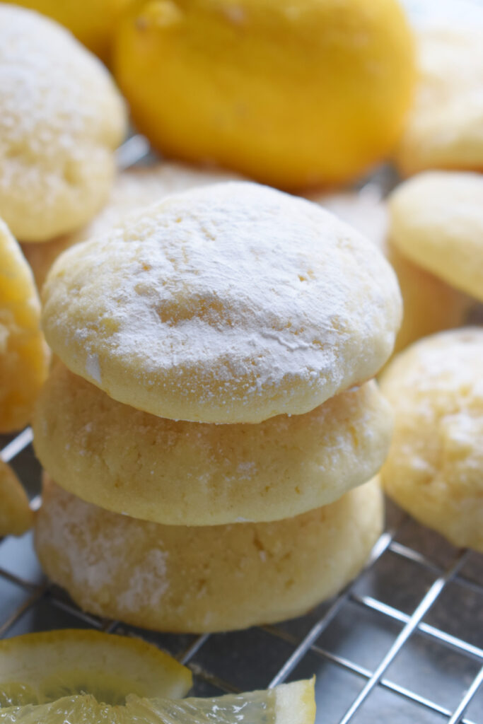 A stack of soft lemon cookies.