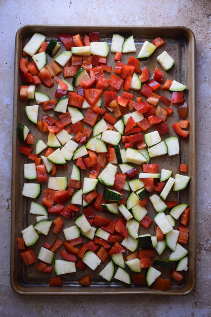 Vegetables on a baking tray.