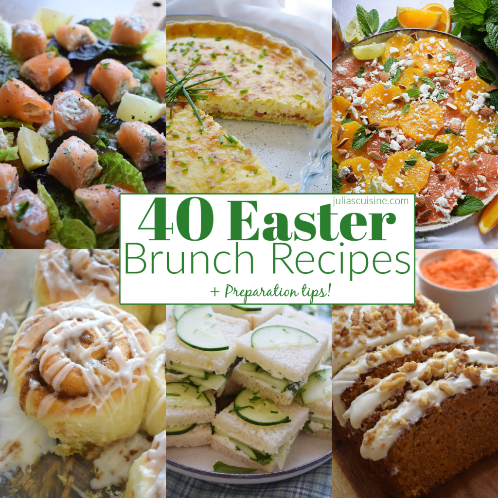 Photo collage of easter brunch recipes.