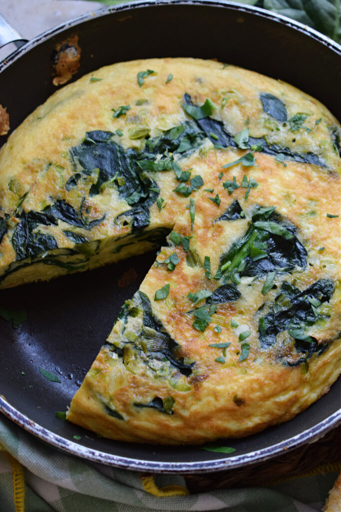 Close up of a spinach frittata.