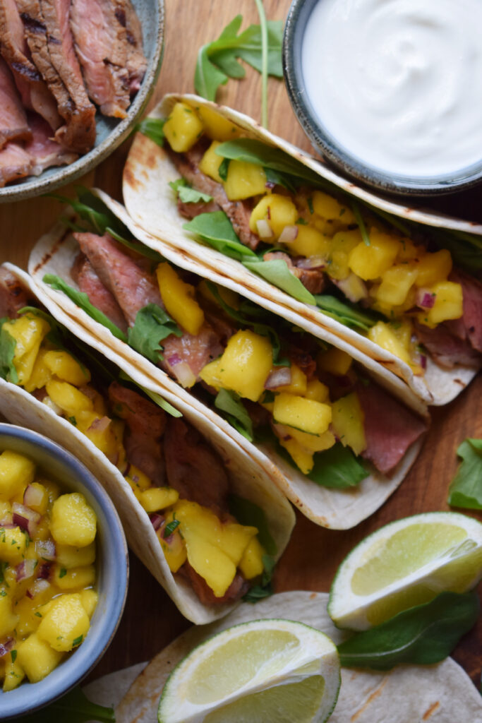 Close up of steak tacos.