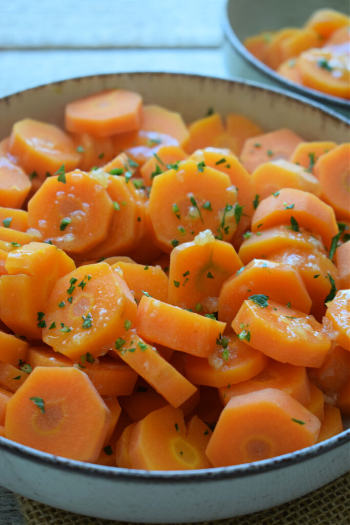 Close up of honey garlic carrots.