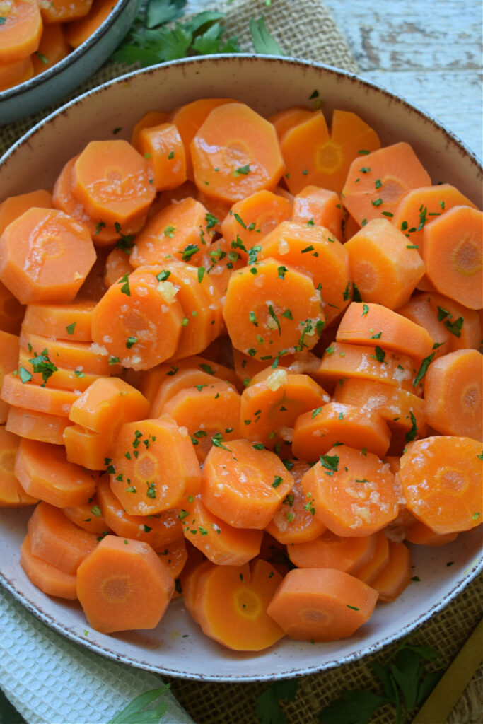 Garlic butter carrots in a bowl.