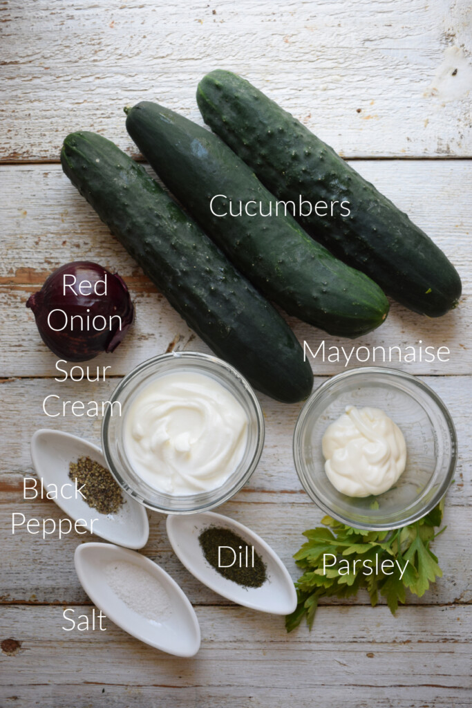 Ingredients to make cucumber salad.