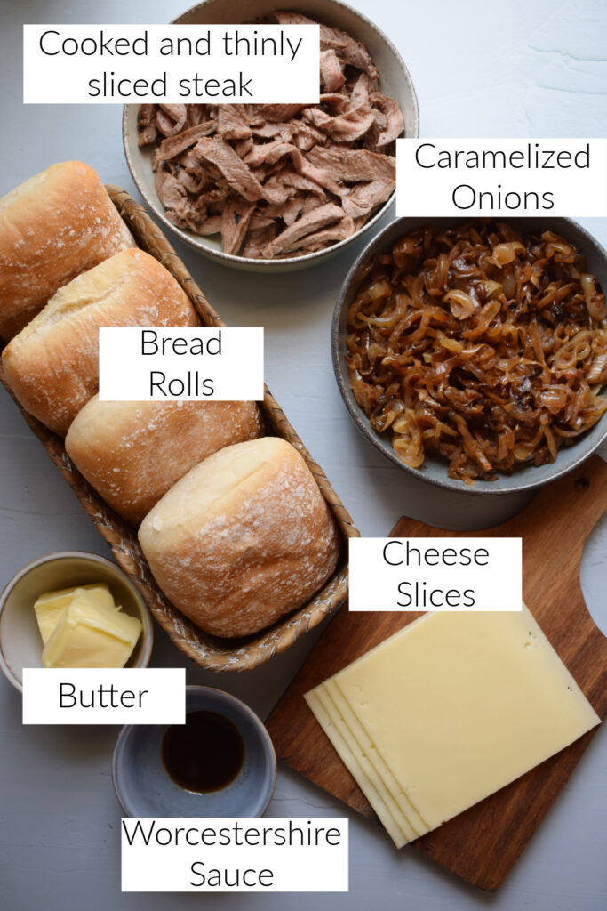 Ingredients to make steak sandwiches.
