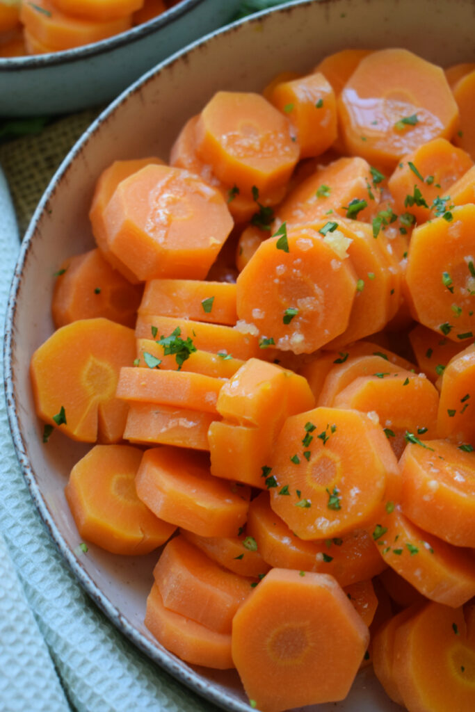 Close up of honey garlic carrots.