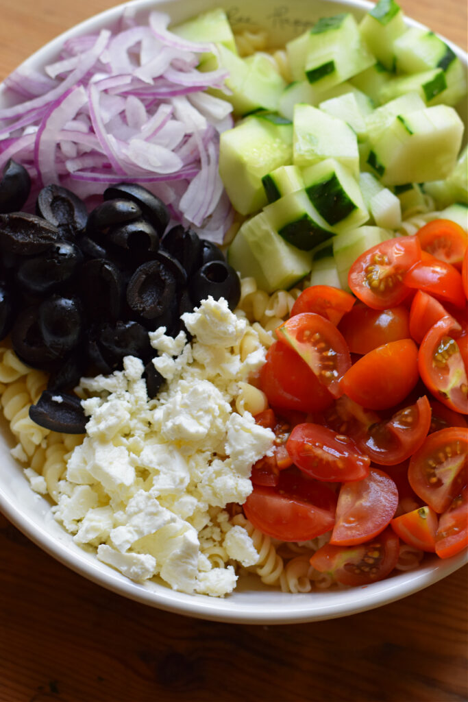 Fresh ingredients in a salad bowl.