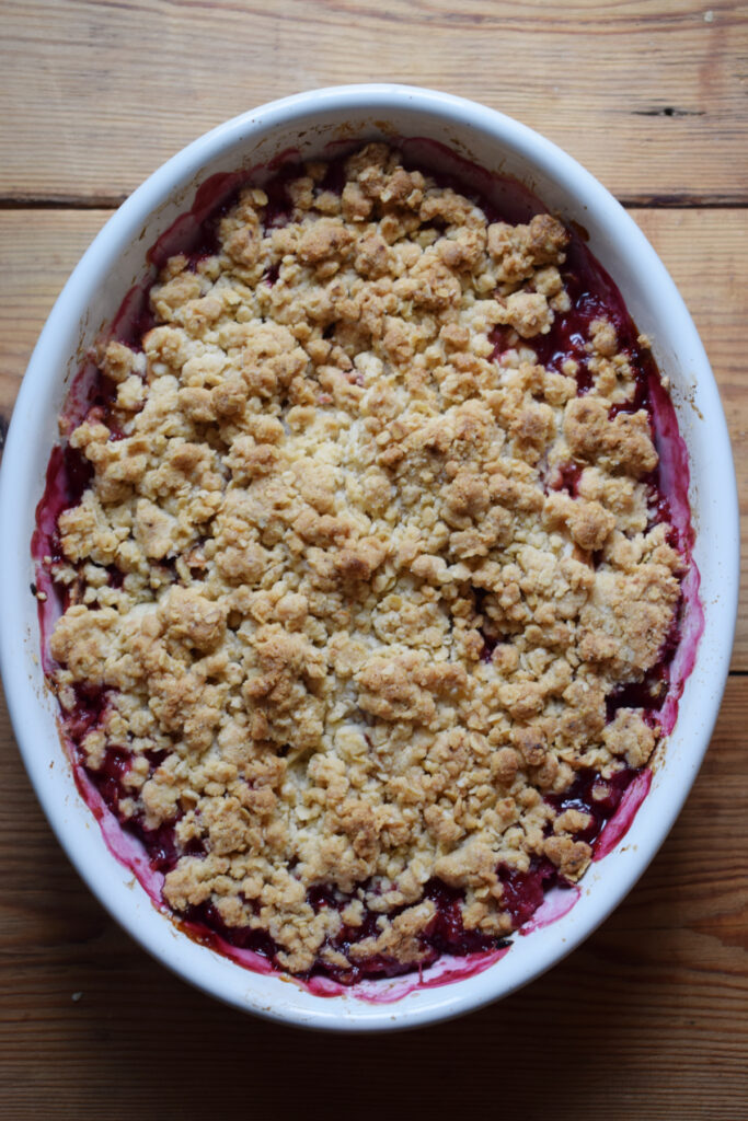 Baked mixed berry and apple crisp.