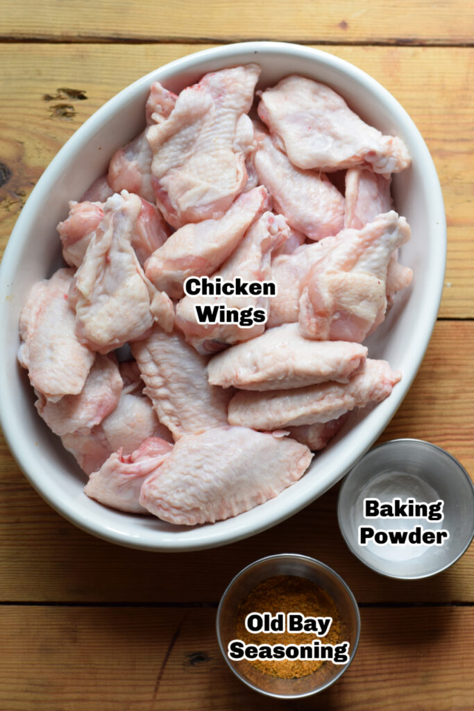 Ingredients to make old bay seasoned chicken wings.