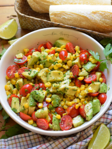 Corn and Avocado Salad with a Honey Lime Dressing.