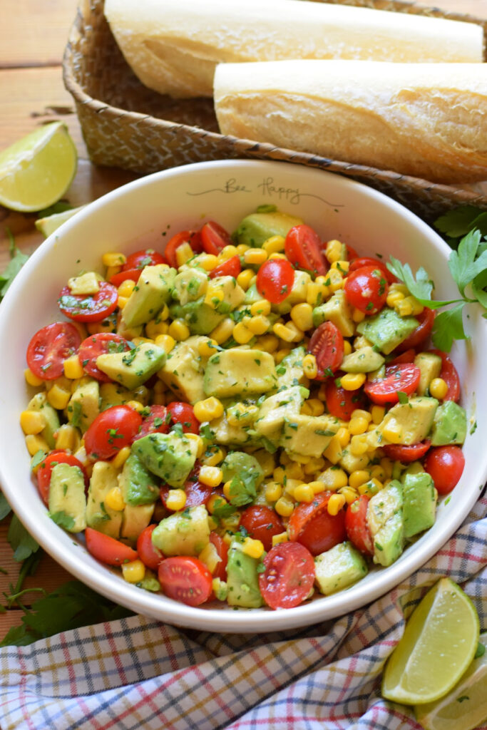 Corn and Avocado Salad with a Honey Lime Dressing.
