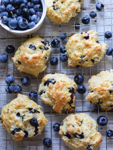 Blueberry scones on a tray.