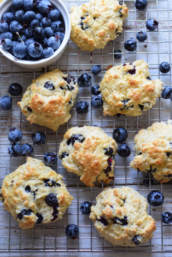 Blueberry scones on a tray.