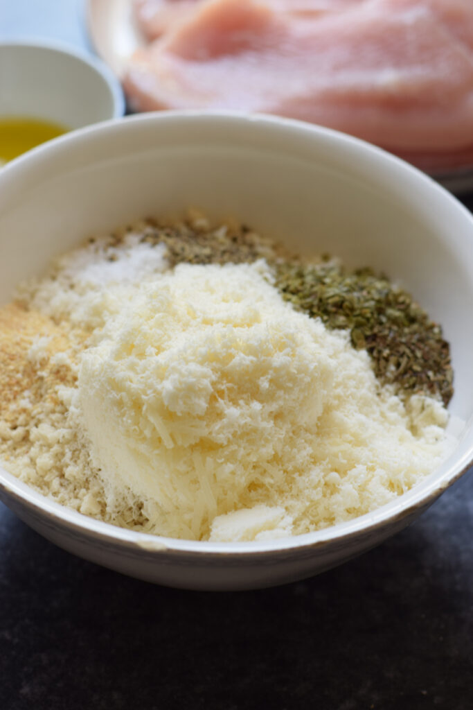 Combine spices with bread crumbs in a bowl.