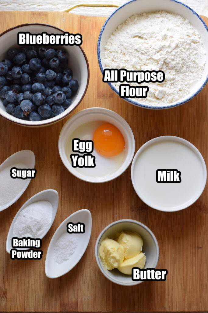 Ingredients to make Blueberry Drop Scones.