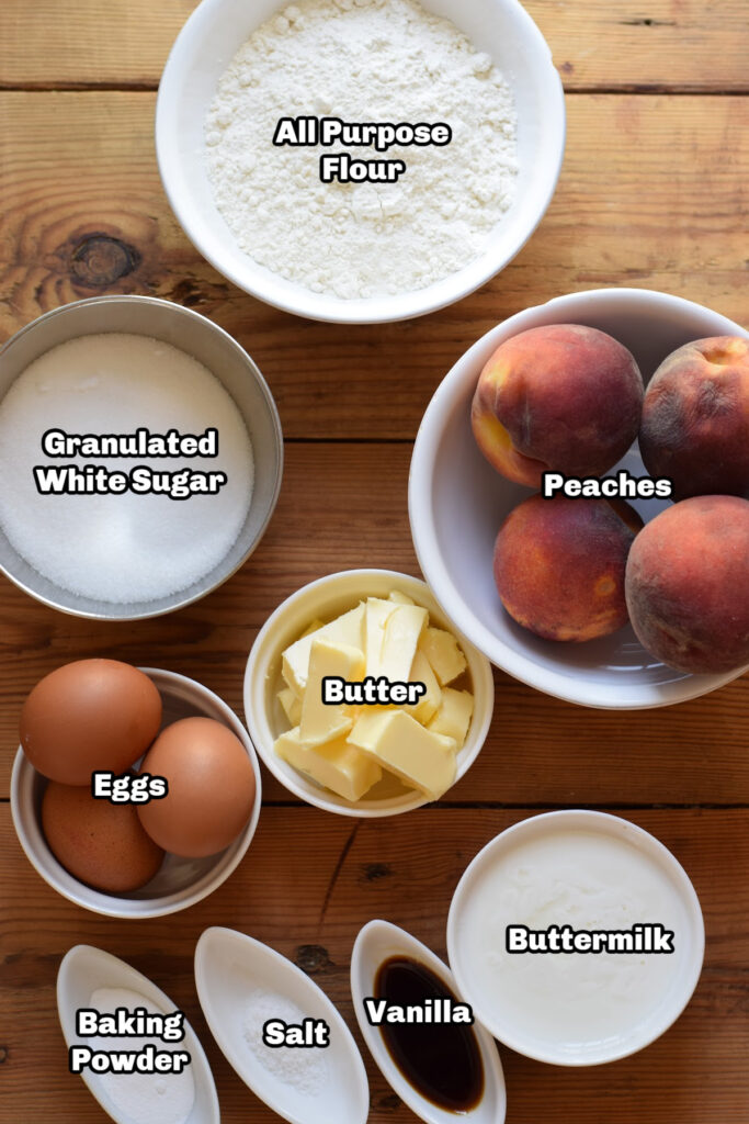 Ingredients to make a peach cake.
