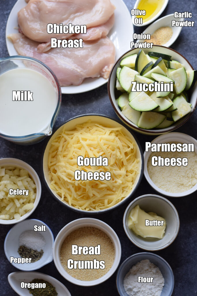 Ingredients to make the chicken and zucchini casserole.