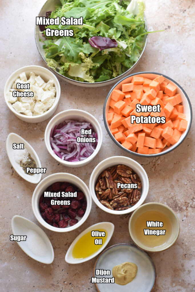 Ingredients to make sweet potato salad.
